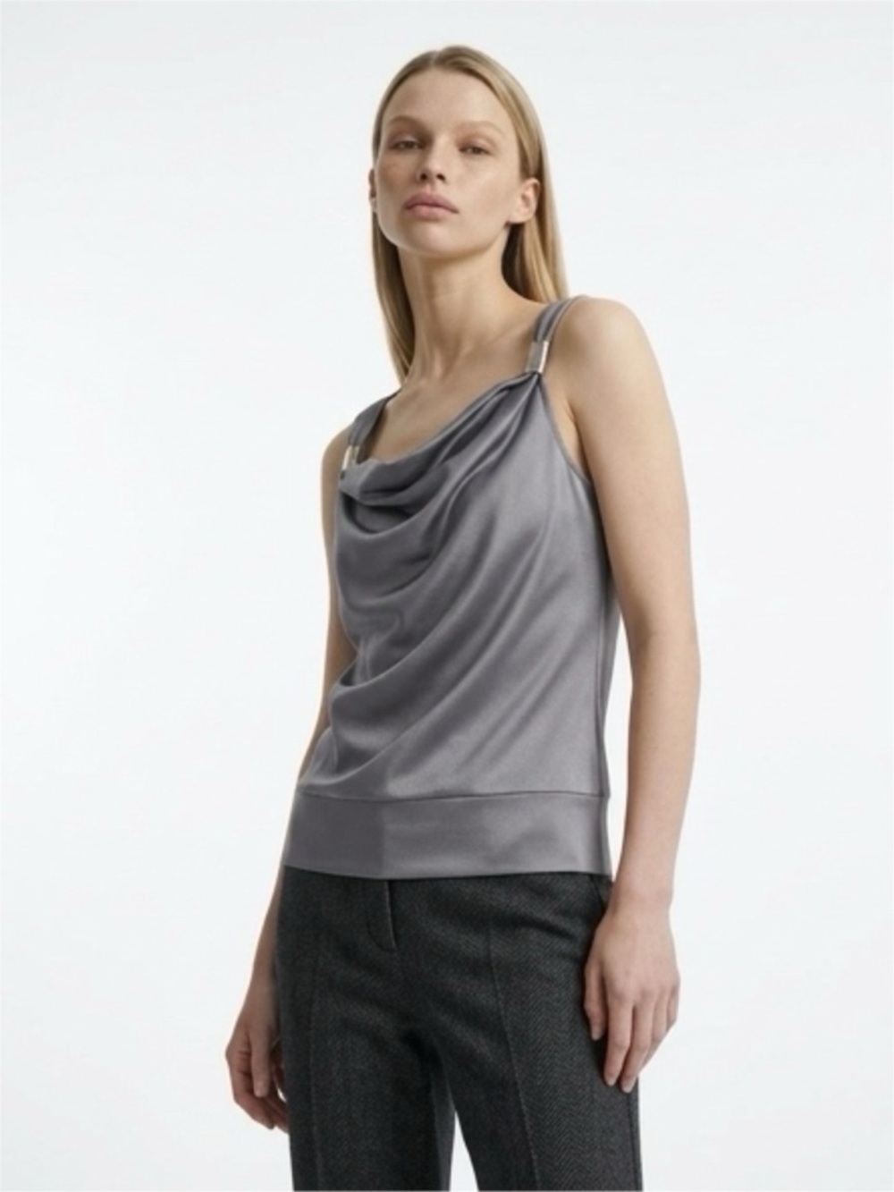 Metallic Drape Neck Blouse